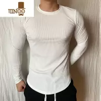 YANXU运动长袖T恤健身紧身衣修身高弹力条纹圆领休闲肌肉男打底衫内搭