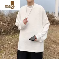 YANXU华夫格打底衫男半高领宽松潮流纯色长袖t恤新款内搭卫衣嘻哈