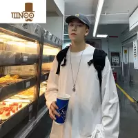 YANXU白色秋季长袖t恤男潮牌ins圆领卫衣男打底衫宽松高街内搭秋衣