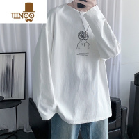YANXU白色长袖t恤男薄款潮牌宽松休闲上衣服款体恤青少年无帽卫衣