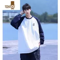 YANXU插肩袖t恤男秋季日系复古cityboy长袖卫衣宽松潮牌内搭打底衫