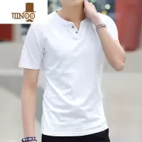 YANXU潮流男士短袖t恤简约夏季打底衫V领扣子纯色男装长袖潮牌衣服