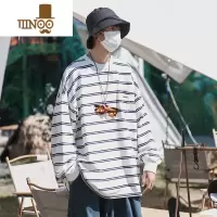 YANXU日系条纹长袖t恤男士潮牌痞帅炸街圆领打底衫上衣港风卫衣