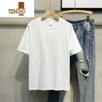 YANXU美式厚实短袖t恤男女士基础款圆领纯色打底衫白色