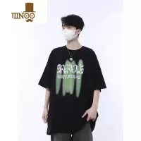 YANXU妈个鸡妈 ins夏季国潮涂鸦字母宽松圆领短袖t恤男女情侣