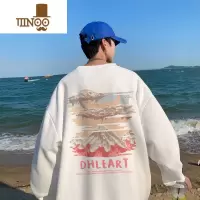YANXU400克雪山卫衣男圆领大码落肩长袖上衣美式复古外套潮牌