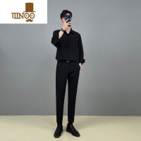 YANXU黑色衬衫男长袖感痞帅潮轻熟风休闲上衣痞帅白dk垂感衬衣