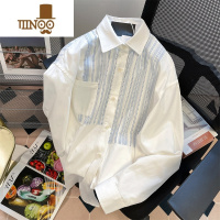 YANXU日系复古小众蓝白条纹拼接衬衫外套男女秋别致法式慵懒风长袖上衣