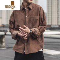 YANXU日系复古灯芯绒长袖衬衫男宽松口袋翻领衬衣耐磨休闲外套