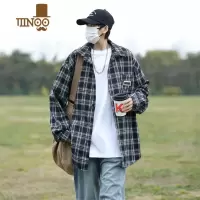 YANXU夏季新款格子长袖衬衫男日系复古休闲外套痞帅感宽松防晒衬衣