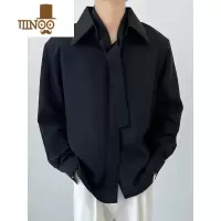 YANXU春季长袖韩版白色衬衫男垂坠感内搭衬衣潮流男士百搭打底宽松上衣