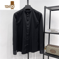 YANXU轻熟风2023年春季长袖皱修身衬衫男士休闲立领免烫青年纯白衬衣