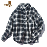YANXU美式复古嘻哈oversize宽松衬衣高街男女休闲黑白格子长袖衬衫