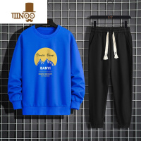 YANXU男士长袖t恤2023新款潮牌印花休闲卫衣套装圆领T体恤打底衫男