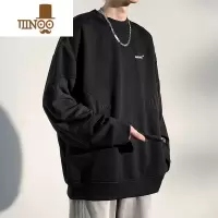 YANXU美式复古宽松卫衣男士潮牌拼接长袖内搭休闲圆领百搭上衣服