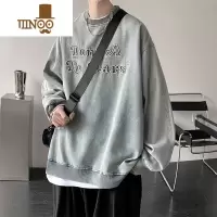 YANXU圆领美式水洗复古卫衣男士潮牌宽松套头长袖T恤男新款上衣