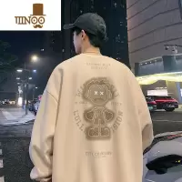 YANXU美式潮牌印花卫衣男士新款圆领宽松长袖痞帅情侣上衣服