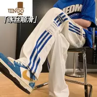 YANXU青少年冰丝裤子男夏季宽松直筒休闲美式抽绳束脚运动长裤