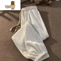 YANXU白花灰卫裤男夏季美式复古潮牌宽松束脚运动裤百搭感休闲裤子