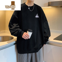 YANXU黑色小众潮牌卫衣男士休闲秋季新款纯色套头T恤长袖宽松美式男生