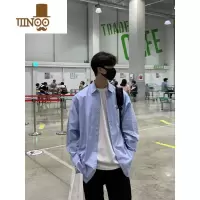 YANXU长袖天蓝色衬衫男女oversize宽松休闲上衣港风ins潮牌衬衣