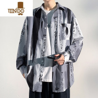 YANXU水墨扎染衬衫男士长袖款古风男装中国风潮牌宽松大码衬衣外套