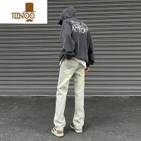 YANXU美式黄泥染复古弹力牛仔裤男养成系男友直筒阔腿裤青少年宽松长裤