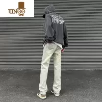YANXU美式黄泥染复古弹力牛仔裤男养成系男友直筒阔腿裤青少年宽松长裤