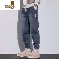 YANXU男士潮牌做旧水洗牛仔裤子宽松束脚哈伦长裤高端痞帅休闲裤