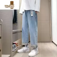 YANXU春季新款牛仔裤男士复古百搭宽松直筒阔腿裤港风潮牌痞帅卷边裤子