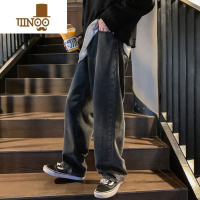 YANXU黑色牛仔裤男款潮牌ins高街直筒宽松阔腿港风复古大码裤子