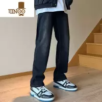 YANXU高弹力黑色牛仔裤男款夏季美式高街潮牌宽松直筒修身小脚休闲裤子