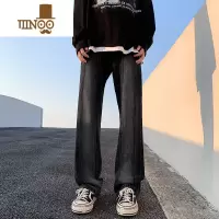 YANXU黄泥色直筒牛仔裤男潮牌秋季高街宽松阔腿裤子hiphop美式拖地裤