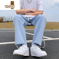 YANXU浅蓝色牛仔裤男款春季潮牌ins高街休闲长裤子宽松直筒阔腿裤