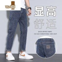 YANXU牛仔裤男士休闲宽松直筒潮牌九分2023夏季薄款潮流男装长裤子