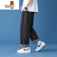 YANXU牛仔裤男士夏季宽松高街潮牌阔腿薄款直筒九分运动休闲长裤子