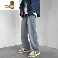 YANXU浅色高街牛仔裤男潮牌宽松直筒大码秋季薄款长裤潮流拖地裤子