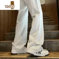 YANXU白色微喇牛仔裤男秋季vibe风裤子宽松高街美式阔腿裤潮牌痞帅直筒