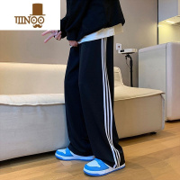 YANXU三条杠裤子男秋季新款潮牌痞帅直筒卫裤宽松运动阔腿条纹休闲长裤