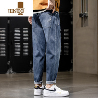 YANXU美式男士牛仔裤潮牌2023新款宽松直筒哈伦休闲九分长裤子