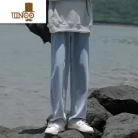 YANXU日系牛仔裤男2023新款夏季休闲长裤潮牌直筒宽松垂感阔腿裤子
