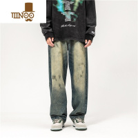 YANXU美式街头复古做旧水洗纹直筒痞帅牛仔裤男女潮牌嘻哈百搭长裤