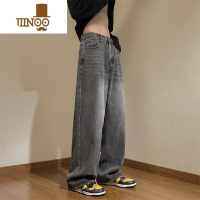 YANXU高街复古水洗做旧牛仔裤男款潮牌百搭宽松直筒阔腿休闲长裤子