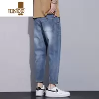 YANXU水洗黄泥色牛仔裤男士夏季弹力宽松直筒九分裤男生痞帅长裤子
