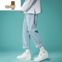 YANXU九分牛仔裤男士夏季2023年新款浅色痞帅宽松直筒休闲裤青少年裤子