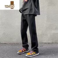 YANXU黑色牛仔裤男潮牌vibe高街宽松直筒阔腿裤美式复古休闲长裤
