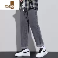 YANXU牛仔裤男士宽松直筒2023新款百搭弹力抽绳垂感阔腿休闲长裤子