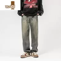 YANXU秋季1977牛仔裤男款宽松直筒长裤ins高街潮西海岸美式hiphop裤子
