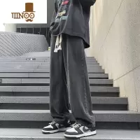 YANXU美式复古牛仔裤男款潮牌阔腿裤直筒宽松青少年大码男士裤子