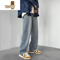 YANXU浅色高街牛仔裤男潮牌宽松直筒大码夏季薄款长裤潮流拖地裤子